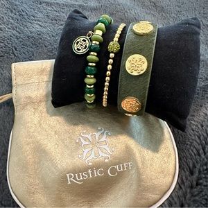 Rustic Cuff Trio Bracelet Set - Green
